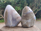 Polished and Natural Blue Lace Agate Standing Display Pieces x 2 From Nsanje, Malawi - Toprock Gemstones and Minerals 