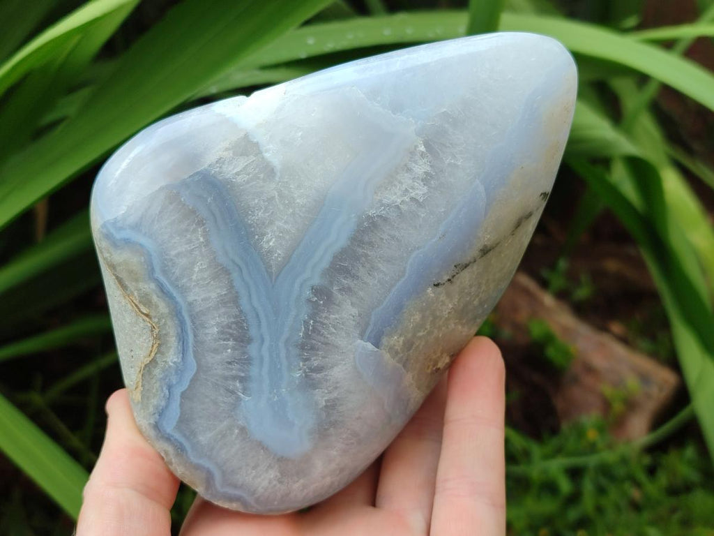 Polished and Natural Blue Lace Agate Standing Display Pieces x 2 From Nsanje, Malawi - Toprock Gemstones and Minerals 