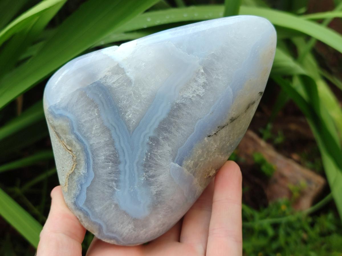 Polished and Natural Blue Lace Agate Standing Display Pieces x 2 From Nsanje, Malawi - Toprock Gemstones and Minerals 