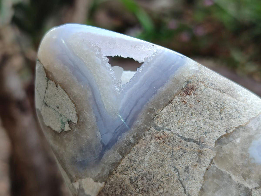 Polished and Natural Blue Lace Agate Standing Display Pieces x 2 From Nsanje, Malawi - Toprock Gemstones and Minerals 