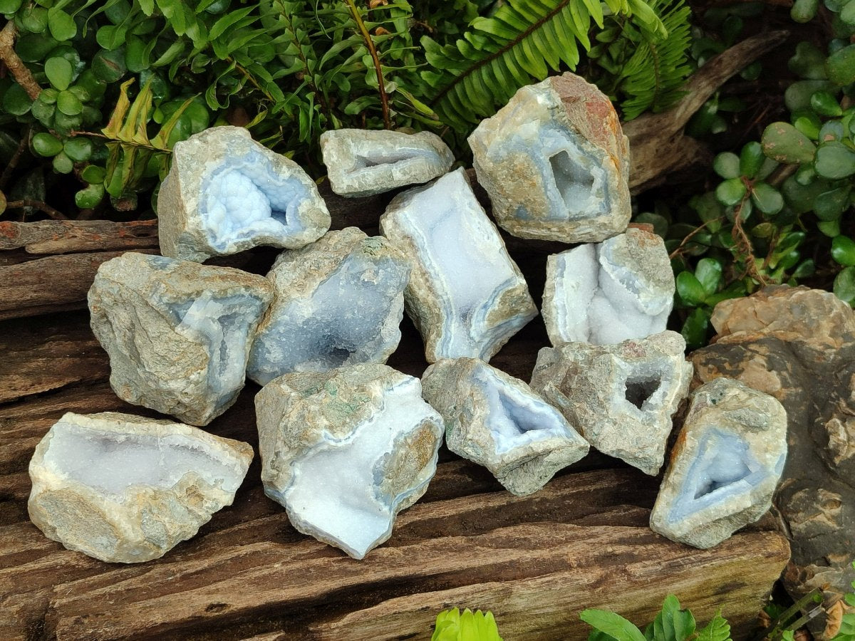 Natural Blue Lace Agate Geode and Vug Specimens x 12 From Nsanje, Malawi