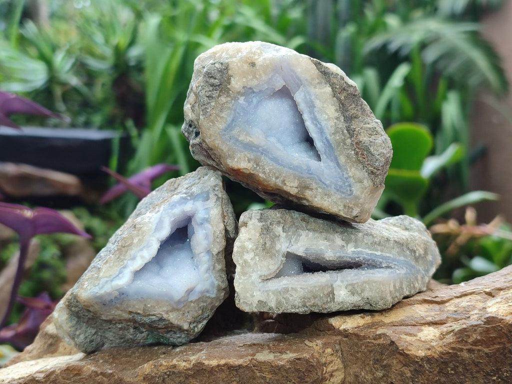 Natural Blue Lace Agate Geode and Vug Specimens x 12 From Nsanje, Malawi