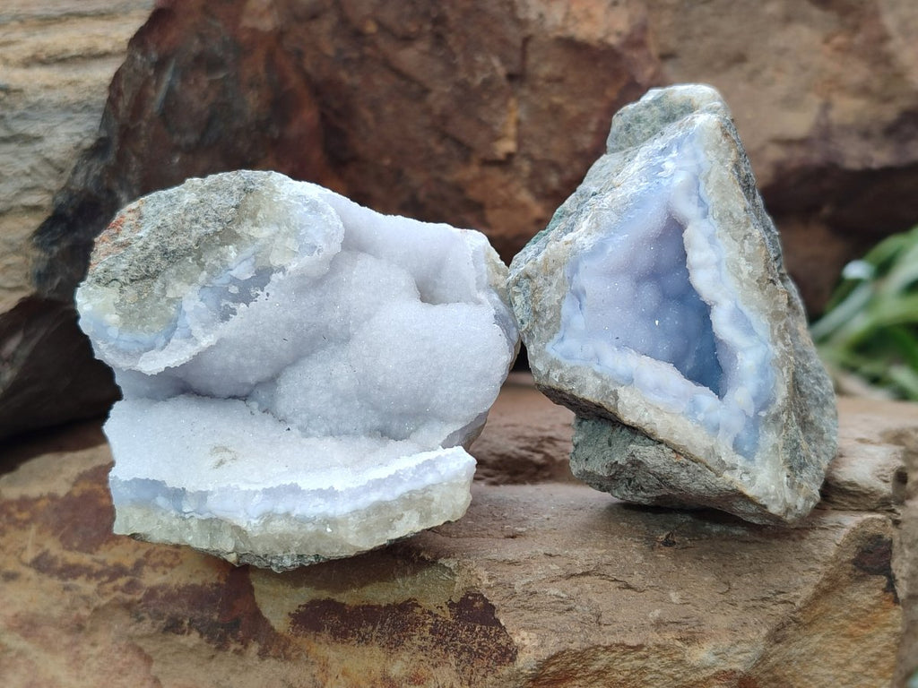 Natural Blue Lace Agate Geode and Vug Specimens x 12 From Nsanje, Malawi