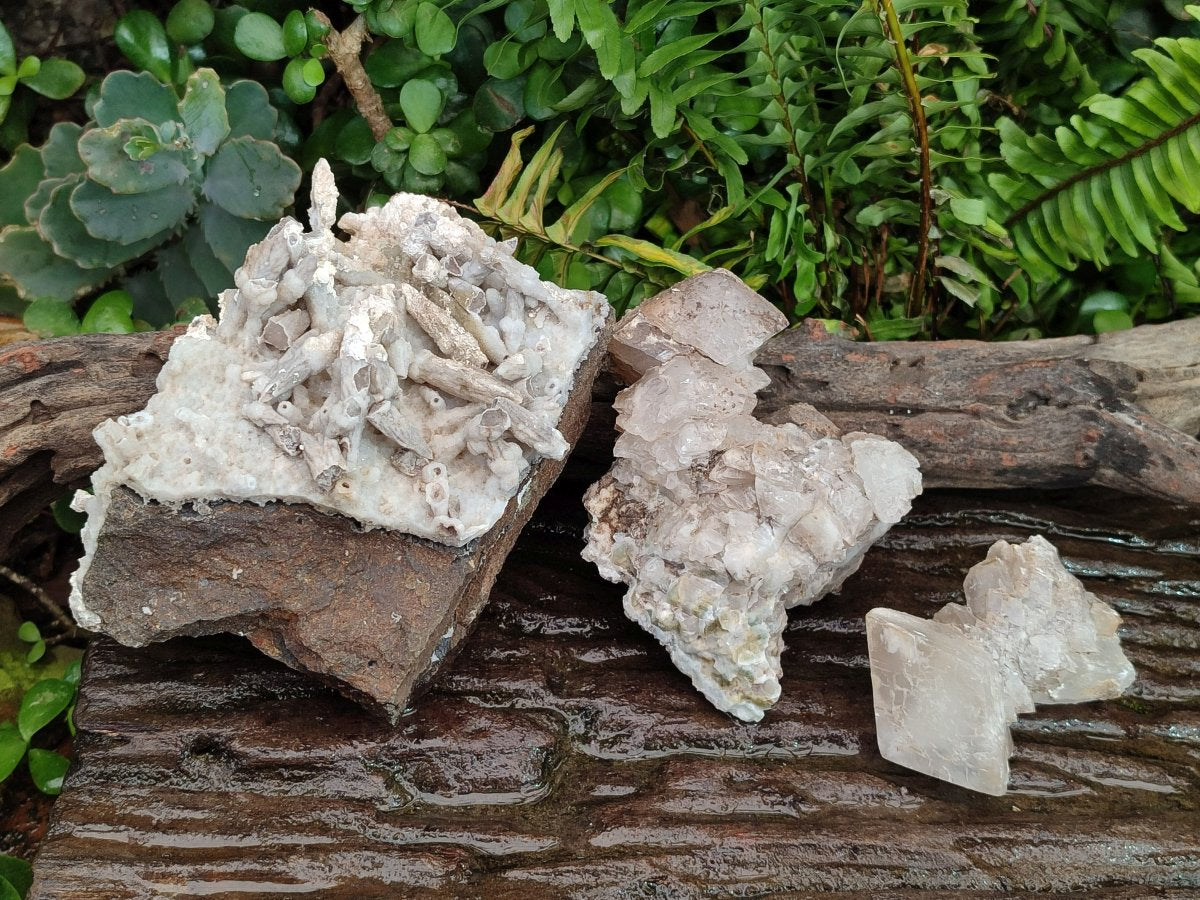 Natural Rhombohedral and Spearhead Calcite Specimens with Phosphorus Aragonite x 3 From Albert's Mountain, Lesotho
