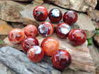 Polished and Natural Carnelian Agate Gemstone Spheres x 12 From Madagascar