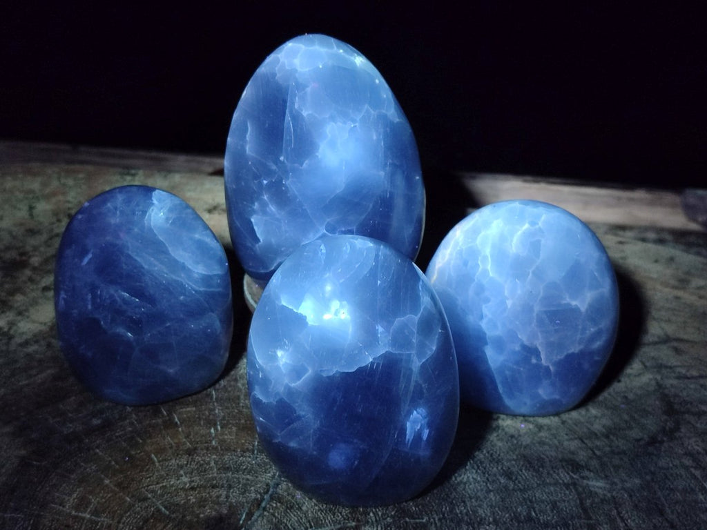 Polished Blue Calcite Standing Display Pieces x 4 From Madagascar - Toprock Gemstones and Minerals 