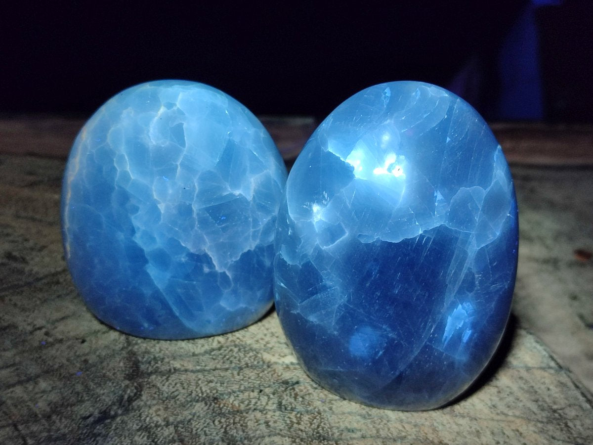 Polished Blue Calcite Standing Display Pieces x 4 From Madagascar - Toprock Gemstones and Minerals 