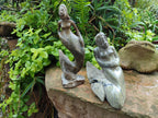 Hand Made Leopard Stone and Soapstone Naked Mermaid Carvings x 2 From Zimbabwe