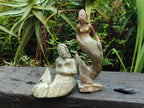 Hand Made Leopard Stone and Soapstone Naked Mermaid Carvings x 2 From Zimbabwe