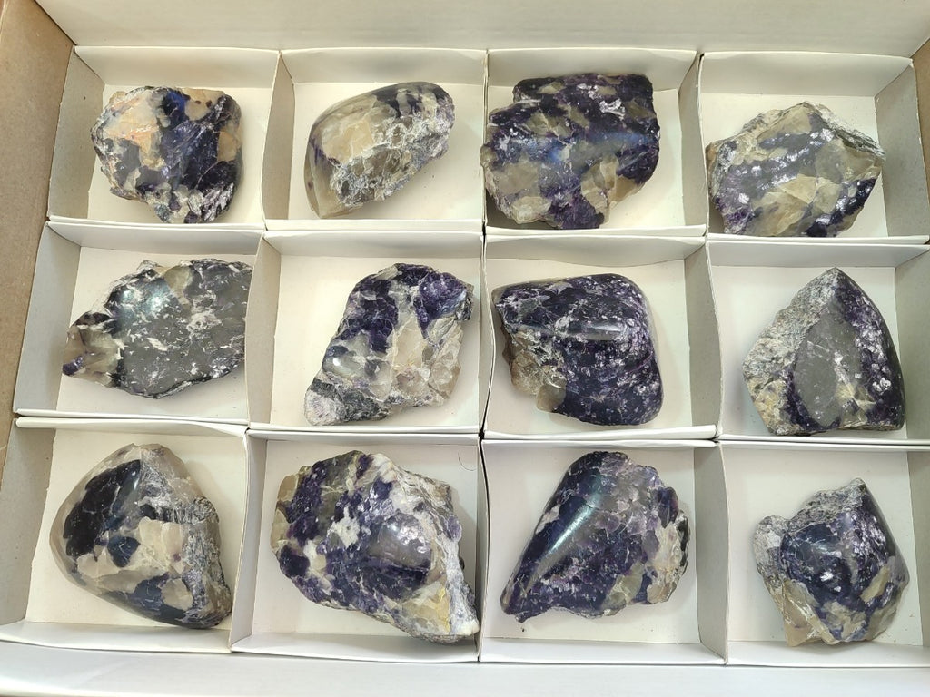 Polished One Side Silver Leaf Lepidolite Domed Nodules x 12 From Zimbabwe