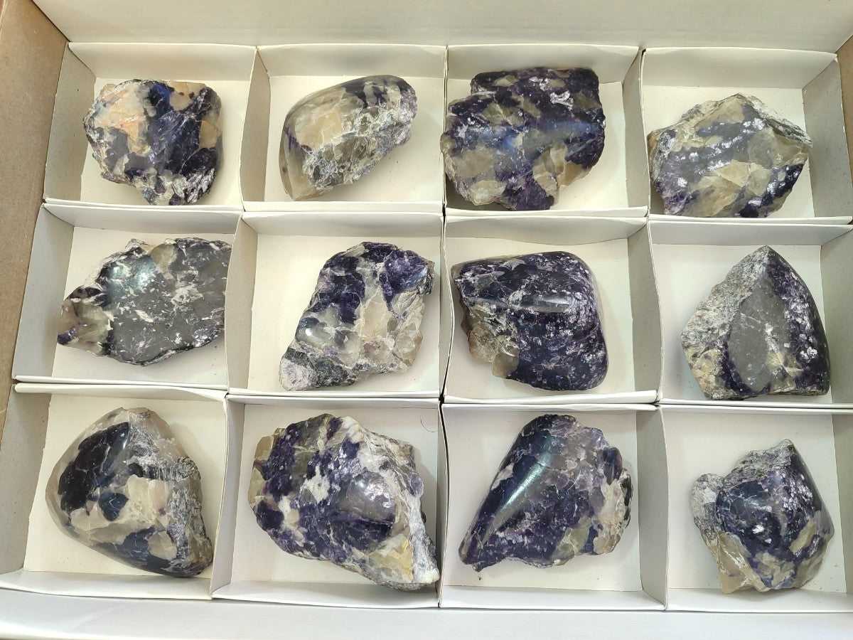 Polished One Side Silver Leaf Lepidolite Domed Nodules x 12 From Zimbabwe