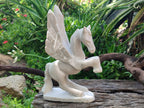 Hand Made Large Sparkling White Marble Pegasus Flying Horse Carving x 1 From Zimbabwe