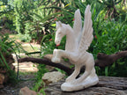 Hand Made Large Sparkling White Marble Pegasus Flying Horse Carving x 1 From Zimbabwe