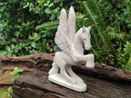 Hand Made Large Sparkling White Marble Pegasus Flying Horse Carving x 1 From Zimbabwe