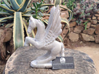 Hand Made Large Sparkling White Marble Pegasus Flying Horse Carving x 1 From Zimbabwe