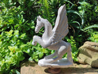 Hand Made Large Sparkling White Marble Pegasus Flying Horse Carving x 1 From Zimbabwe