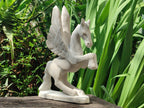 Hand Made Large Sparkling White Marble Pegasus Flying Horse Carving x 1 From Zimbabwe