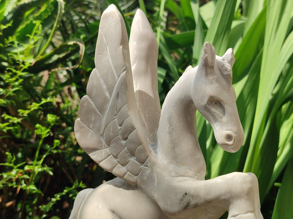 Hand Made Large Sparkling White Marble Pegasus Flying Horse Carving x 1 From Zimbabwe