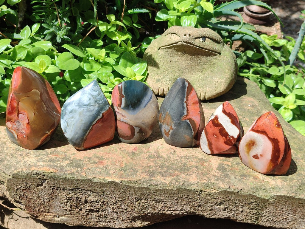 Polished Polychrome Jasper Standing Flame Display Pieces x 6 From Androka, Madagascar