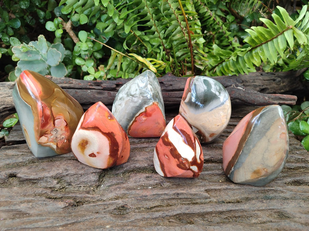Polished Polychrome Jasper Standing Flame Display Pieces x 6 From Androka, Madagascar