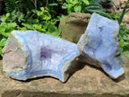 Natural Large Blue Lace Agate Geode and Vug Specimens x 2 From Nsanje, Malawi