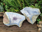 Natural Large Blue Lace Agate Geode and Vug Specimens x 2 From Nsanje, Malawi
