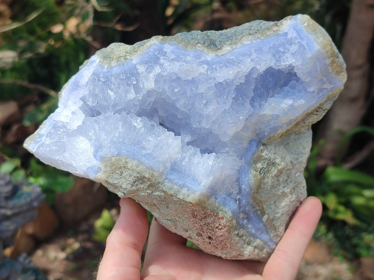 Natural Large Blue Lace Agate Geode and Vug Specimens x 2 From Nsanje, Malawi