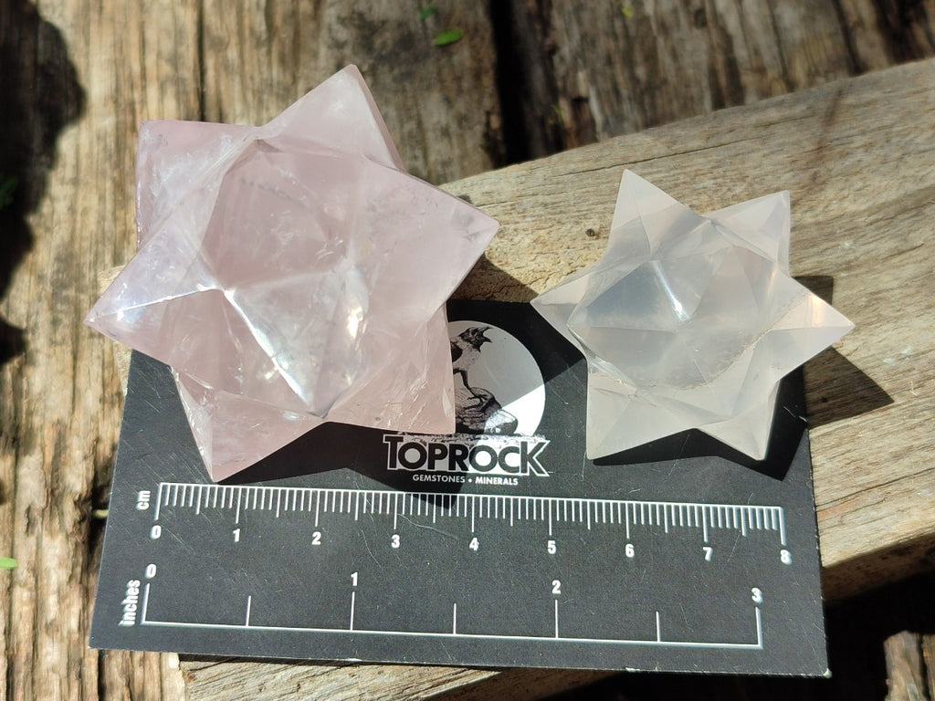 Polished Gemmy Rose Quartz Merkabah Stars x 4 From Ambatondrazaka, Madagascar