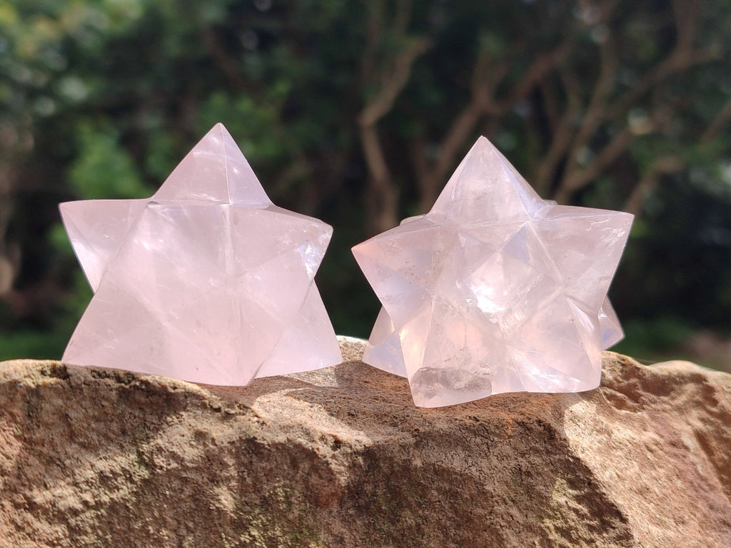 Polished Gemmy Rose Quartz Merkabah Stars x 4 From Ambatondrazaka, Madagascar