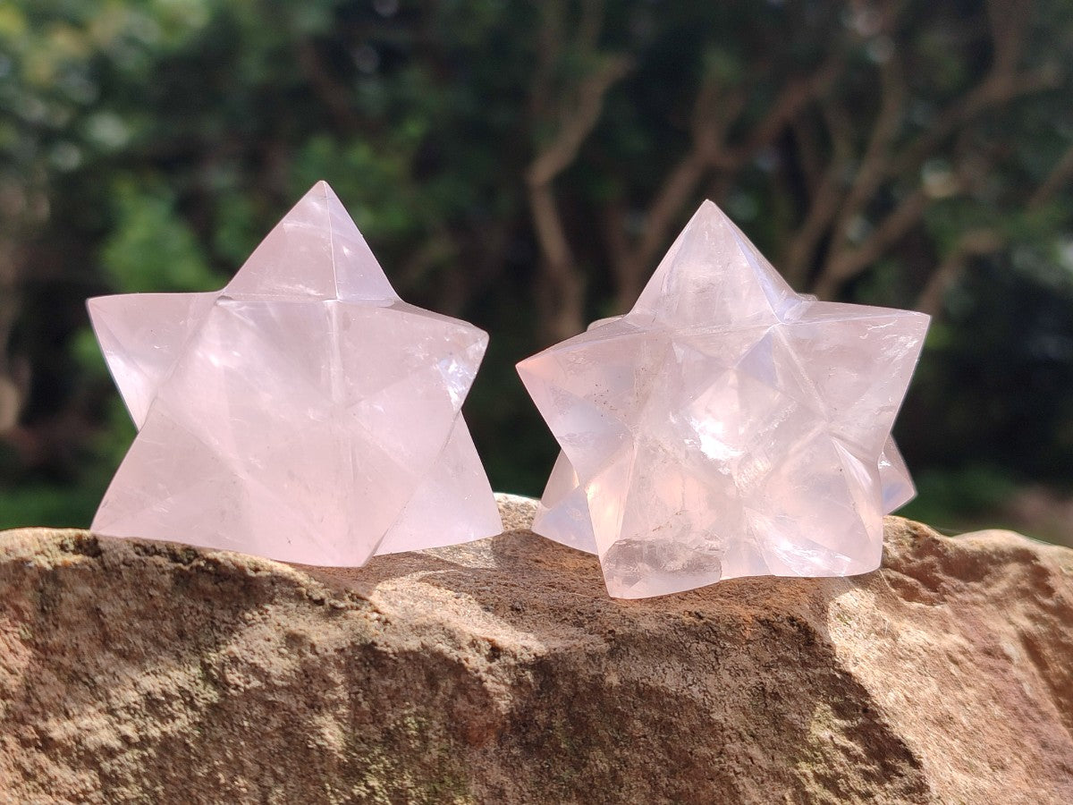 Polished Gemmy Rose Quartz Merkabah Stars x 4 From Ambatondrazaka, Madagascar
