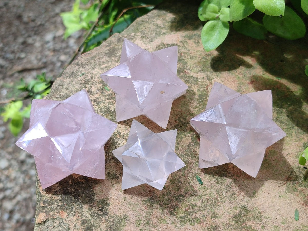 Polished Gemmy Rose Quartz Merkabah Stars x 4 From Ambatondrazaka, Madagascar