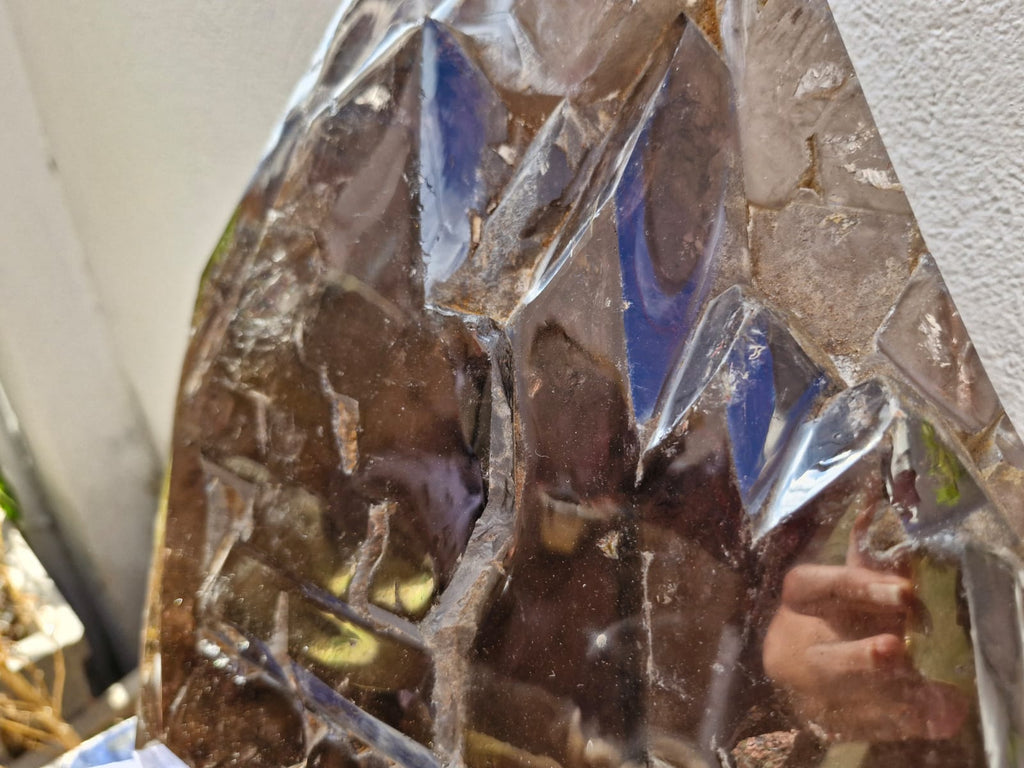 (+12 WEEKS!) Polished XXL Cascading Smokey Window Quartz Crystal with Enhydro x 1 From Akansobe, Madagascar
