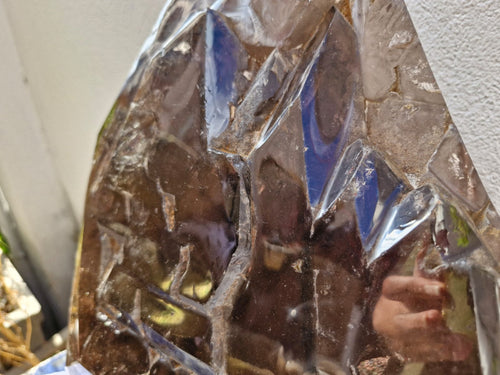 (+12 WEEKS!) Polished XXL Cascading Smokey Window Quartz Crystal with Enhydro x 1 From Akansobe, Madagascar