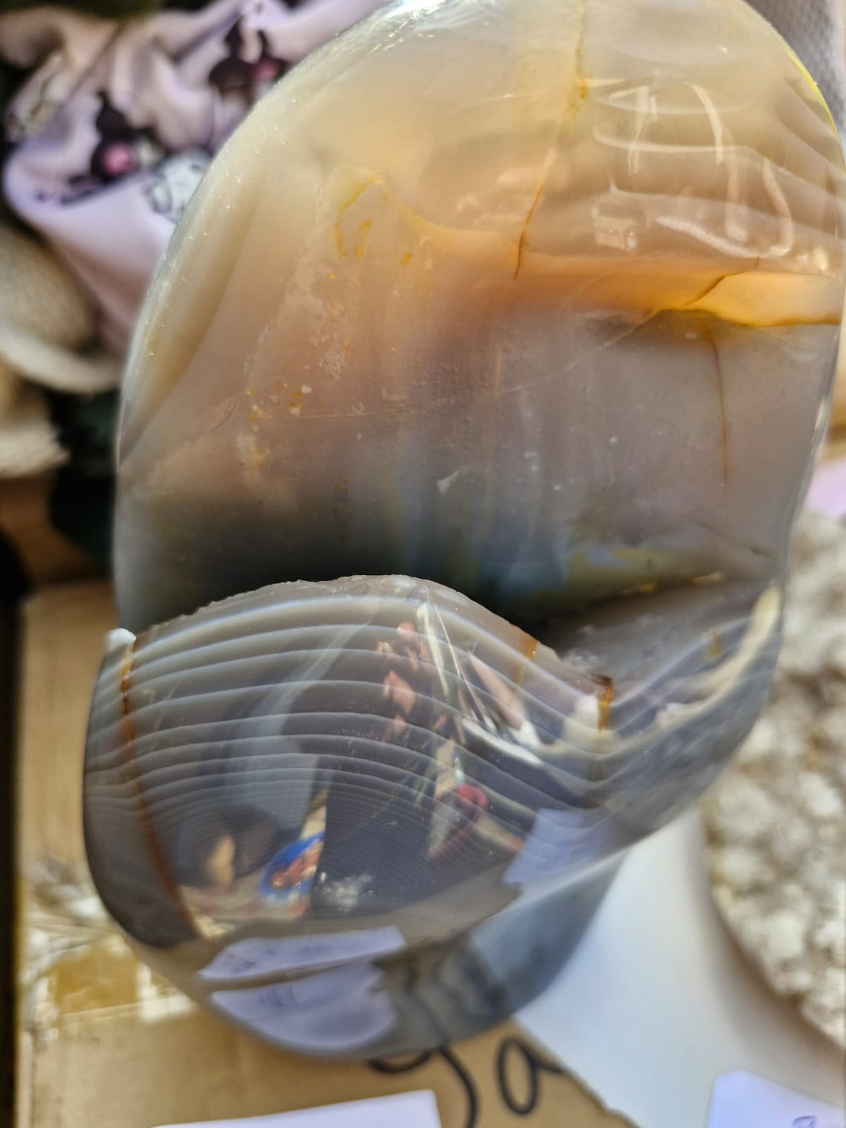 (+12 WEEKS!) Polished Large Banded Agate with Vug Cavity Standing Display Piece x 1 From Maintirano, Madagascar