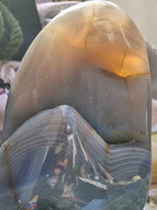 (+12 WEEKS!) Polished Large Banded Agate with Vug Cavity Standing Display Piece x 1 From Maintirano, Madagascar