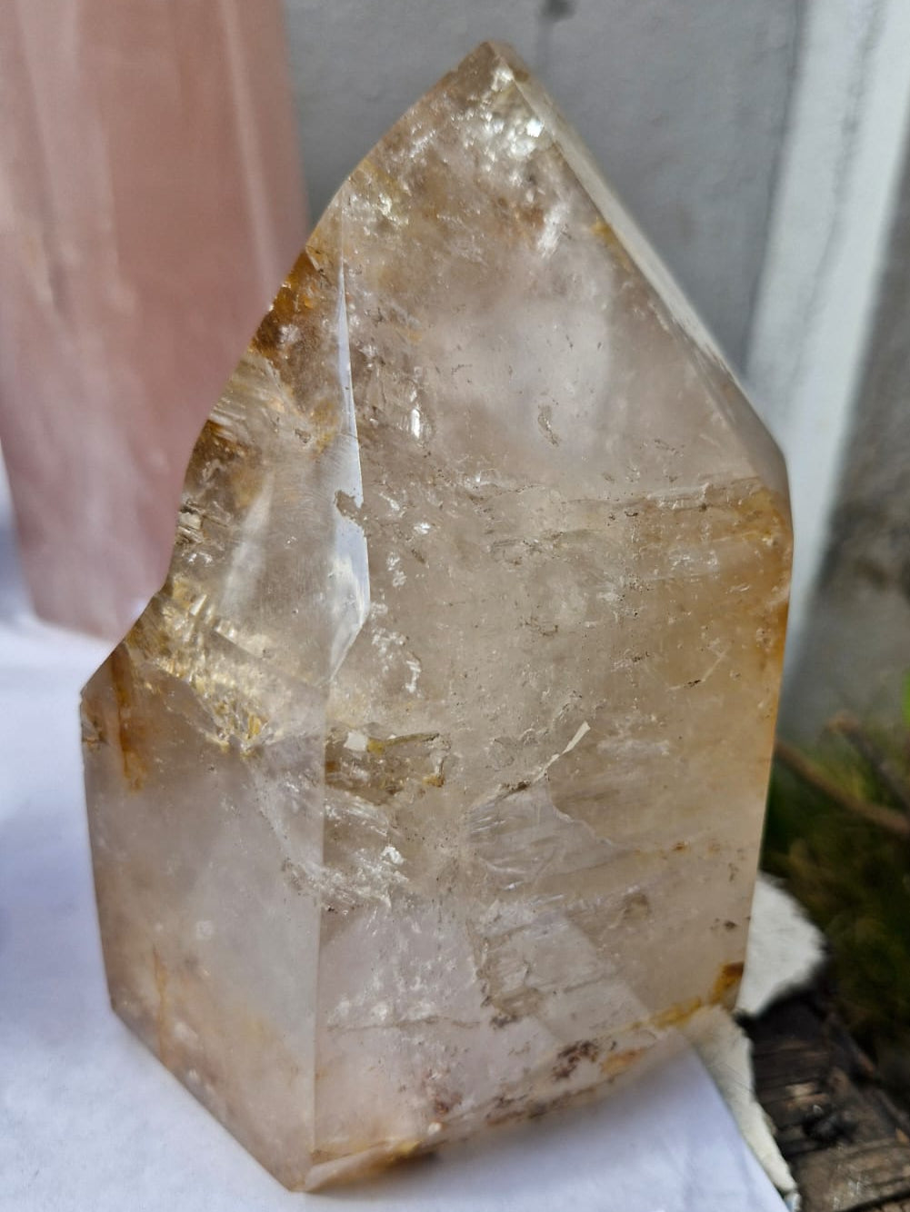 (+12 WEEKS!) Polished Large Window Quartz Crystal with a Latterite Veil Inclusion x 1 From Akansobe, Madagascar