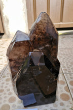 (+12 WEEKS!) Polished Large Cascading Twin Terminated Dark Smokey Quartz Crystal x 1 From Ambatondrazaka, Madagascar