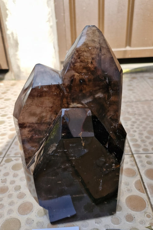 (+12 WEEKS!) Polished Large Cascading Twin Terminated Dark Smokey Quartz Crystal x 1 From Ambatondrazaka, Madagascar