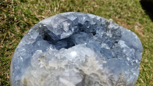 (+12 WEEKS!) Polished and Natural Large Celestite Geode Egg x 1 From Sakoane, Madagascar