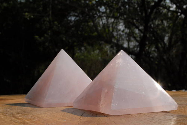 Polished Gemmy Rose Quartz Pyramids x 2 From Madagascar - TopRock