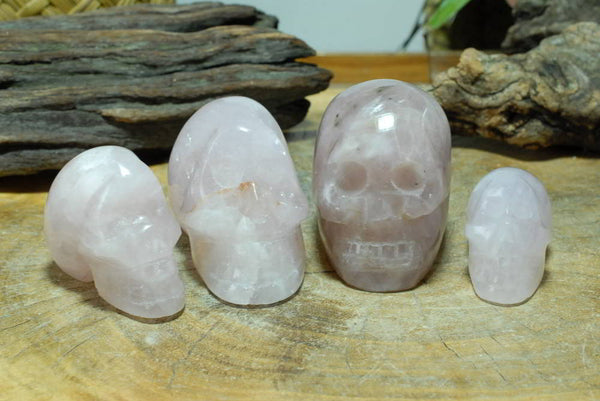 Polished Mini to Medium Sized Rose Quartz Crystal Skulls x 4 From Madagascar - TopRock