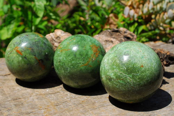 Polished Chrysoprase Spheres x 3 From Madagascar - TopRock