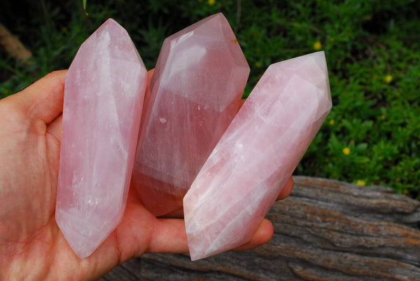 Polished Gemmy Double Terminated Rose Quartz Crystals x 4 From Ambatondrazaka, Madagascar - TopRock