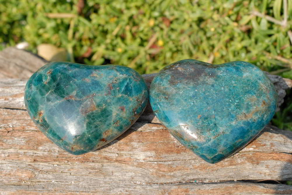 Polished Blue Apatite Hearts x 6 From Norcross Mine, Madagascar - TopRock