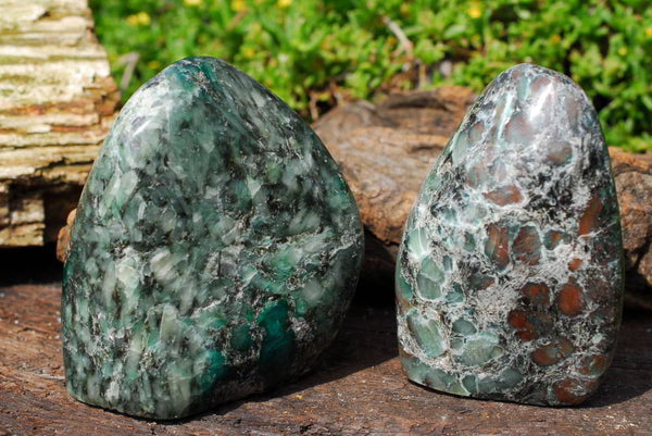 Polished Emeralds In Matrix Standing Free Forms x 2 From Zimbabwe - TopRock