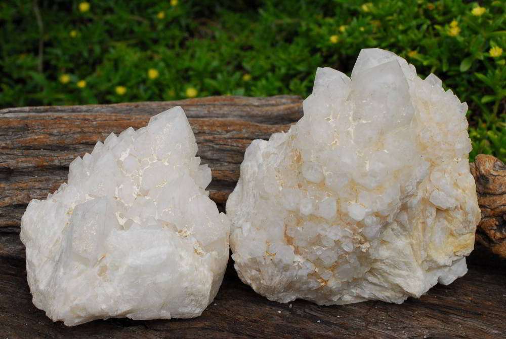 Natural Madagascar  White Phantom Window Quartz Clusters x 2 From Madagascar - TopRock