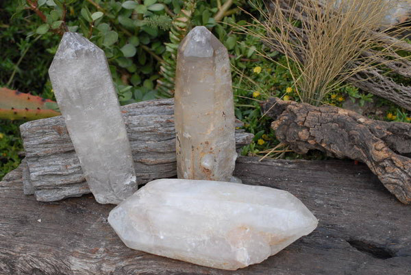 Natural Double Terminated Smokey Quartz & White Quartz Crystals x 3 From Madagascar - TopRock
