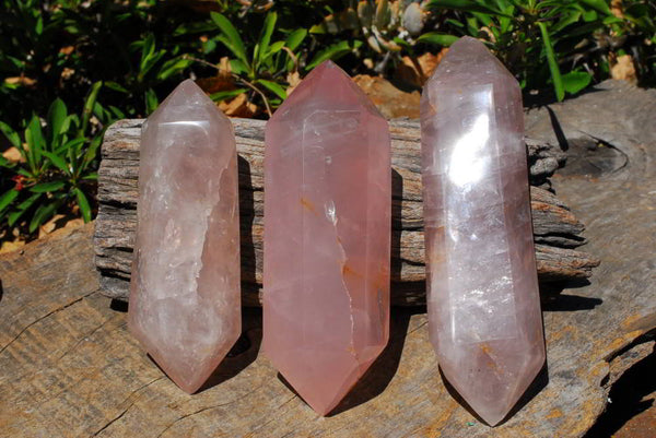 Polished Gemmy Double Terminated Rose Quartz Crystals x 3 From Ambatondrazaka, Madagascar - TopRock