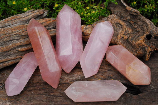 Polished Double Terminated Rose Quartz Crystals x 6 From Madagascar - TopRock
