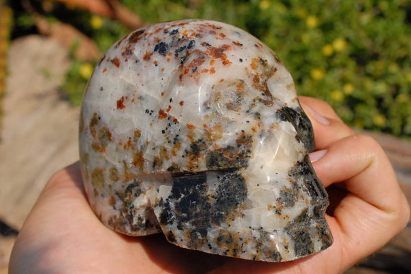 Polished Amazonite & Spinel In Calcite Carved Skulls x 2 From Madagascar - TopRock